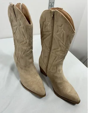 Womans NWD Time & Tru Embroidered Midcalf Cowgirl Boots 8 Beige Pointed Toe thumbnail 1