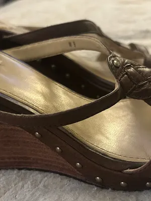 UGG Australia Leather Shearling Studded Wood Sandals thumbnail 2