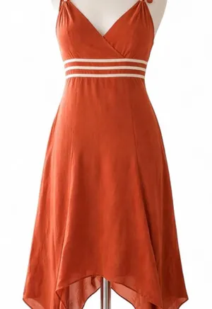 Rust‎ Orange indie Handkerchief Hem Midi Dress thumbnail 1