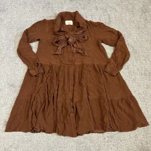 Sézane Selena Tiered Mini Dress Womens 38 US 6 Brown Tie Neck Tunic Top Stretch thumbnail 1
