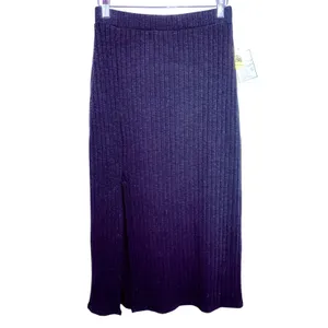 Abercrombie & Fitch Black Ribbed Knit Pull On Side Slit Midi Skirt Womens Size S thumbnail 2