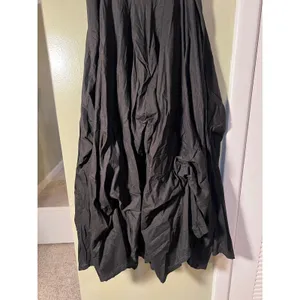 Vintage Luna Luz Womens Sz Large A-Line Maxi Skirt Black Pull On Gathered Cotton thumbnail 8