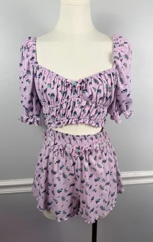 2 PIECE FOR LOVE & LEMONS Lola Pointelle Crop Top & Shorts set size small thumbnail 1