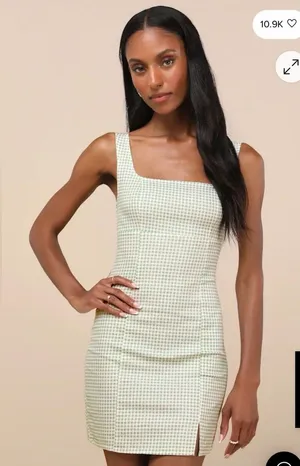 Lulu's Happy Chance Sage Green Gingham Square Neck Mini Dress size XS thumbnail 1