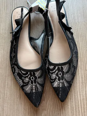 a new day Black‎ Lace Pointed Slingback Flats thumbnail 1