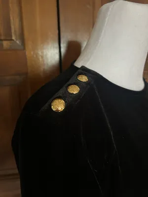 Lauren Ralph Lauren Black Velvet Tunic Top‎ Womens Small Gold Buttons Witchycore thumbnail 3
