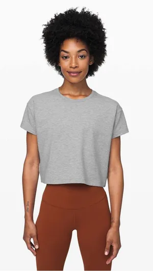 Lululemon Cates Tee Heathered Core Light cropped crew short sleeve performance thumbnail 1