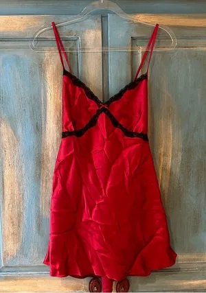 Red Lace Trim Slip Dress Size L thumbnail 7