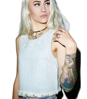 NEW Somedays Lovin' Moku Denim Crop Top Distressed thumbnail 1
