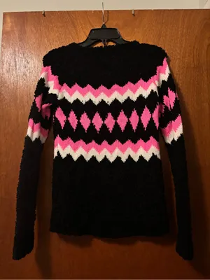 Arizona Jean Company Black, Pink & White Chevron Crew Sweater thumbnail 3