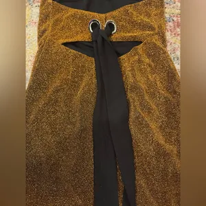 Brown shimmery strapless dress with black tie back thumbnail 7