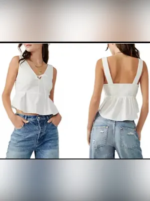 Free People Women’s White Peplum Tie-Front Camisole thumbnail 2