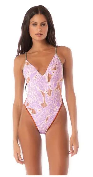 Maaji Lavander Wisteria Mae Reversible One-Piece Swimsuit Size Small thumbnail 1