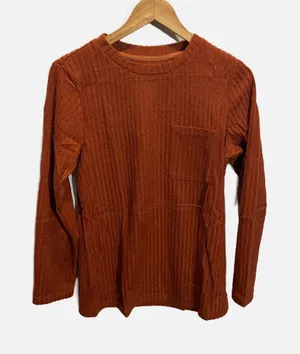 Essential Unbranded Ribbed Long Sleeve‎ Top Women M Rust Orange Pocket Casual Fall Knit thumbnail 1