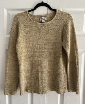 Chico's Design Silk Blend Knit Sweater Womens Size L 2 Tan‎ Beige Vtg Crewneck thumbnail 1
