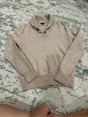 J.Crew 100% Lambswool Shawl Collar Sweater M Oatmeal Beige thumbnail 2