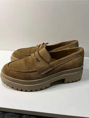 Patina Portland Leather Co Zoe Suede Leather Tan Chunky Platform Loafer Shoes thumbnail 4