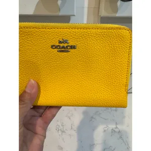 Coach Double Corner Zip Wristlet pebble leather This compact pouch bright yellow thumbnail 6