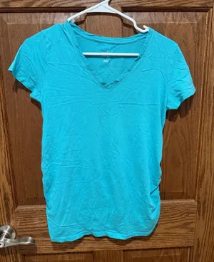 Women's Maternity V-Neck Short Sleeve Top - Turquoise thumbnail 1