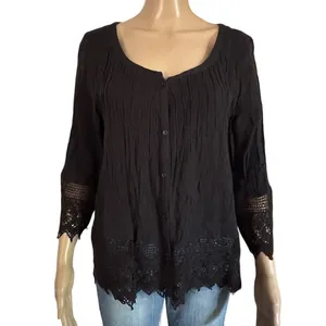 American Eagle crochet lace trim gauze top thumbnail 1