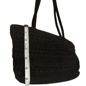 The Sak Black Crochet Shoulder Bag Woven Knit Tote Zip Top Boho Purse 90's Y2K thumbnail 7