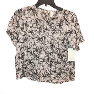 Frenchi Nordstrom Sheer Bow Short Sleeve Sheer‎ Blouse Grey Small thumbnail 1