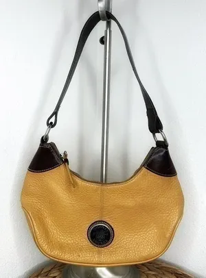 Dooney & Bourke Purse Crescent Mustard Tan Camel Brown Leather Shoulder Handbag thumbnail 1
