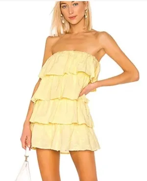 Tularosa Revolve Finley Pastel Yellow Tiered Mini Strapless Dress size small thumbnail 1