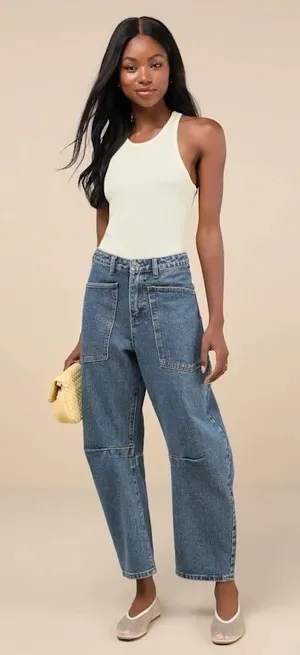 Steve‎ Madden Haniel High-Rise Barrel-Leg Jeans Womens ~Small/medium Blue Denim thumbnail 1