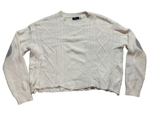 BDG ivory twist cable chunky knit‎ sweater with elbow patch sz XS thumbnail 1