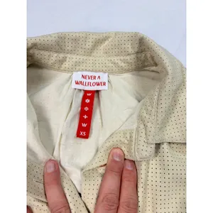 Never a Wallflower beige faux leather drop waist ruffle dress. Size XS. thumbnail 3