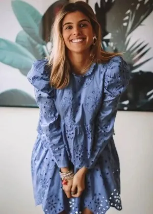 Zara Women Embroidered Eyelet Dress- Periwinkle thumbnail 3