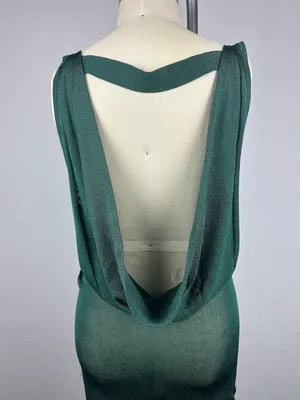 BeBe Y2K Green Cowl Neck Drape Back Bodycon Midi Dress Size S thumbnail 7