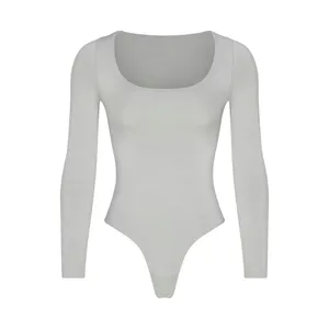 Skims Essential Long Sleeve Scoop Neck Bodysuit, Limited Editionlight Grey,S,$78 thumbnail 1