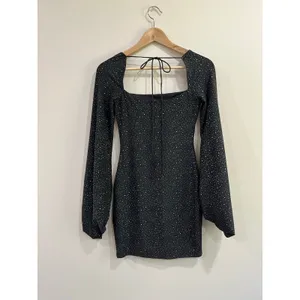 Lucy In The Sky Black Rhinestone‎ Puff Sleeve Bodycon Mini Dress Small thumbnail 2