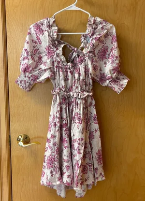 Misa Los Angeles Dress Women Small Pink Floral Puff Sleeve Open Back Mini thumbnail 1