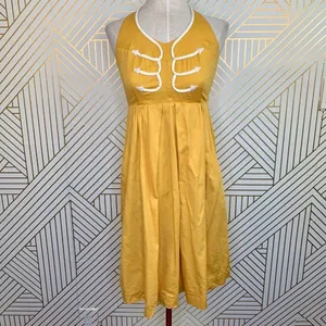 Anthropologie Floreat‎ Anchors Aweigh Dress Halter Embroidered Yellow Size 4 thumbnail 2