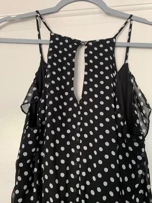 No Boundaries Black And White Polka Dot Dress With Ruffles Spaghetti Strap With Button Closure thumbnail 3