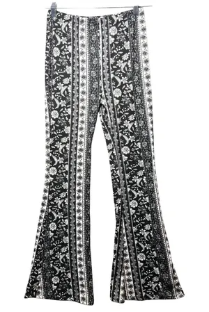 Maternity Vibes Floral Flare Leggings Black White Boho Bell Bottom Size S thumbnail 1