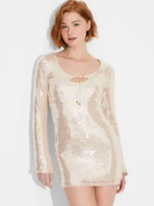Women's Long Sleeve Sequin Mini Shift Holiday Dress - Wild Fable™. thumbnail 1