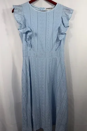 EcoWish Light Blue Eyelet Midi Dress | Women’s Small thumbnail 1