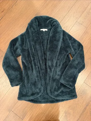 Loft Faux Sherpa Shawl Collar Women's Fleece Jacket Small Teal - C54-116 thumbnail 2