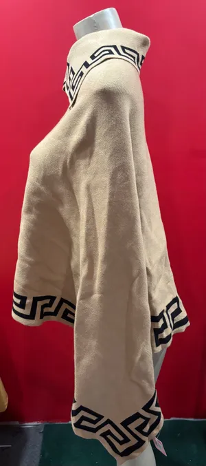 Women's Cream Knit Cape with Black Geometric Trim thumbnail 4