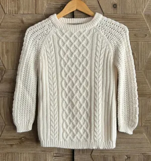 Lara Knit White Cable Knit Crew Neck‎ Pullover Sweater Crochet thumbnail 1