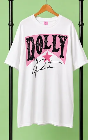 Dolly Parton pink & white Adult short-sleeve graphic T-shirt size MEDIUM thumbnail 1