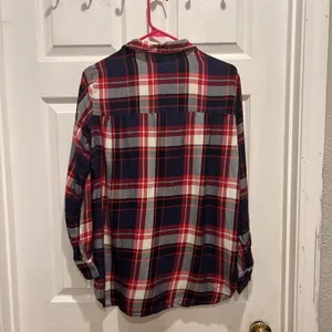 Zara Trafaluc Red Navy Blue Plaid Snap Button Down Flannel Shirt Women Large thumbnail 5