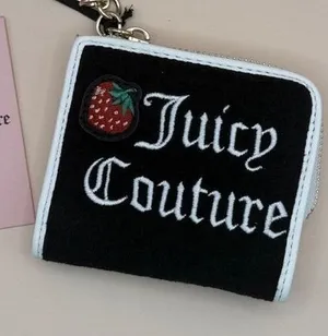 Juicy Couture Sweet‎ Juicy L-Zip Card Case Wallet Black Velour Strawberry NEW thumbnail 1