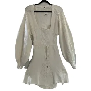 Free People Emmaline Sweater Dress Ivory Cable Knit Open Back NWT L thumbnail 3