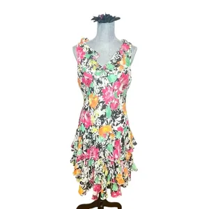 RALPH LAUREN 14P Dress Chiffon Floral Ruffle Midi Y2K Vtg V-Neck Fairy Sundress thumbnail 2