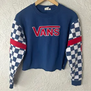 VANS BMX Crew Neck Checked Sleeve Cropped Sweatshirt Size S thumbnail 3